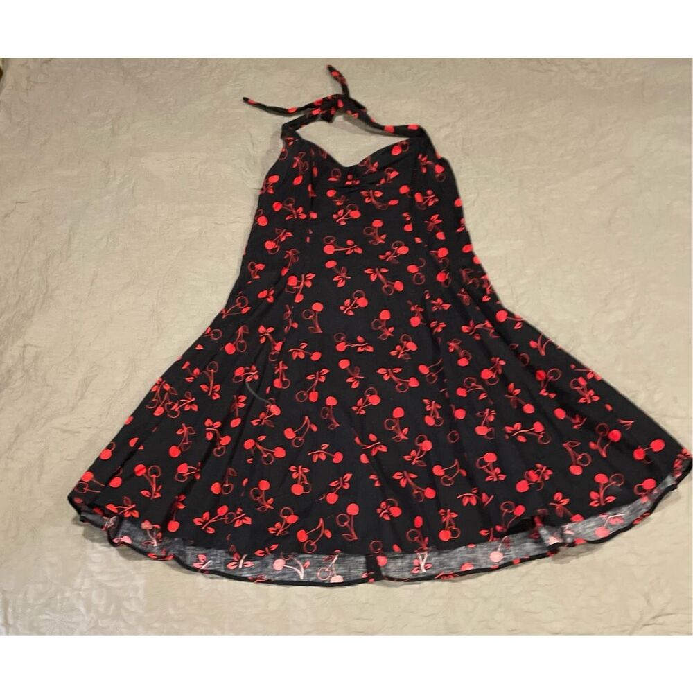 Heartbreaker Y2K Cherry Black Cotton Halter Rockabilly Goth Dress XL